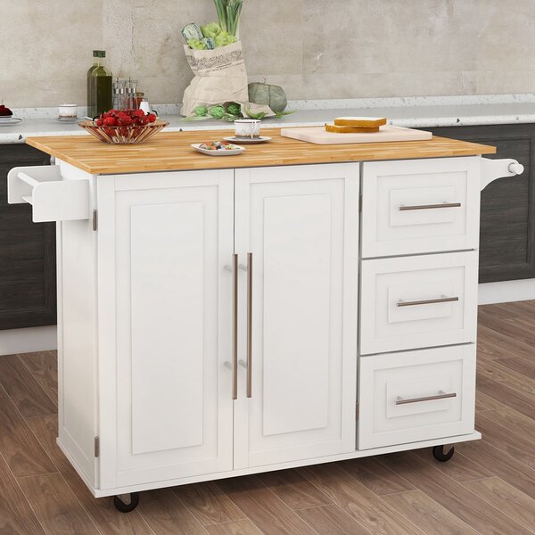 Eanna Folding Kitchen Island With Solid Wood Top 